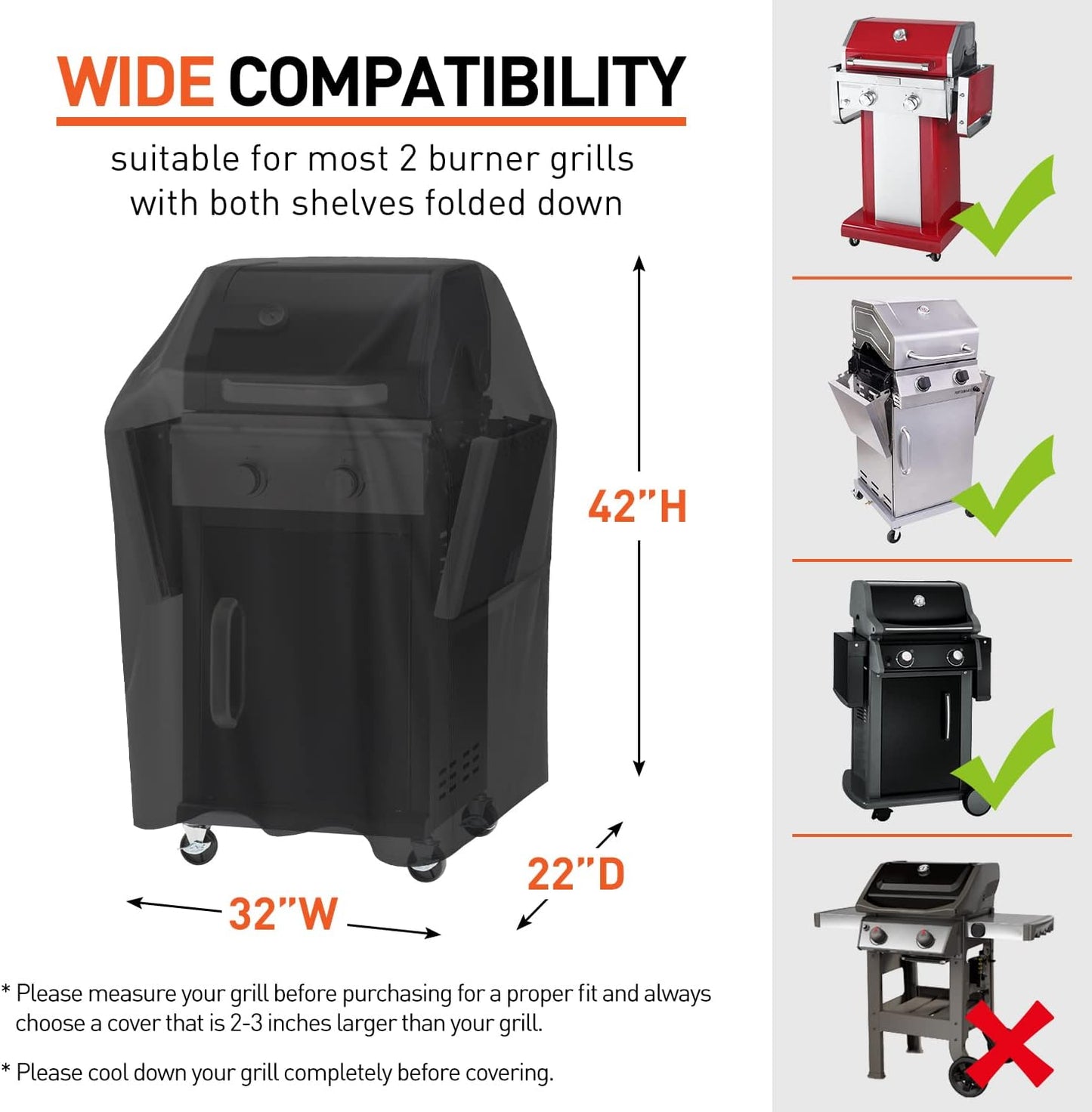 Small Grill Cover 32 Inch, Heavy Duty Waterproof 2 Burner BBQ Gas Outdoor Barbecue Cover, Compatible with Weber Char Broil Nexgrill Grill with Collapsed Side Tables