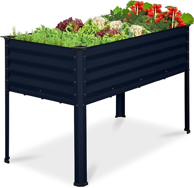 Best Choice Products 48x24x30in Galvanized Raised Garden Bed, Metal Elevated Planter Box, Vegetable Garden for Backyard, Patio, Balcony - Navy Blue