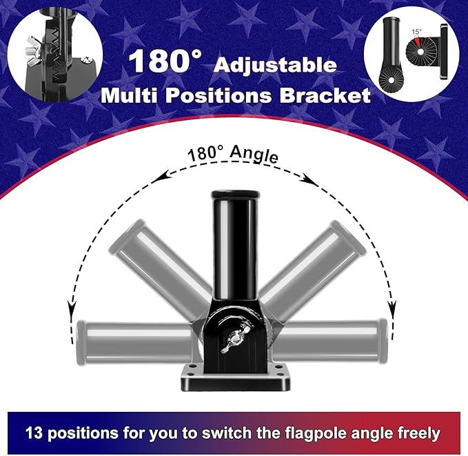 ZMTECH 2 Pack 6FT Black Flag Pole Kit for Outside House with Solar Light & Proud American Flag, 180° Adjustable Bracket and Upgraded Tangle-Free Ring 1" Stainless Steel Flagpole, Residential, Commercial