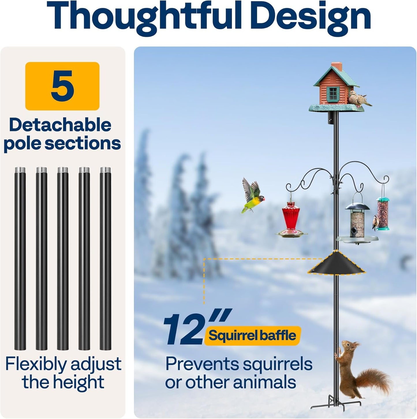 VIVOHOME 106 Inch Bird Feeder Pole, Heavy Duty Adjustable Bird House Stand Pole for Outdoor, Bird House Pole Mount Kit with 5 Prong