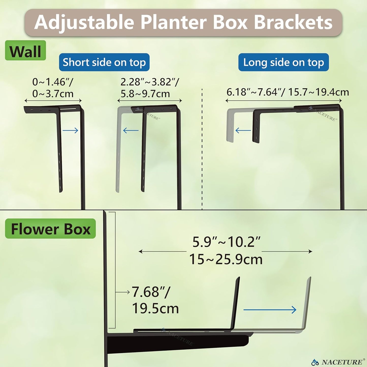 Window Box Brackets for Railing- 4 Pcs Adjustable Planter - Sturdy, Stable Flower Box Brackets for Railings, Balconies and Fences- Upright Railing Plant Holder (Black 4 Pack)