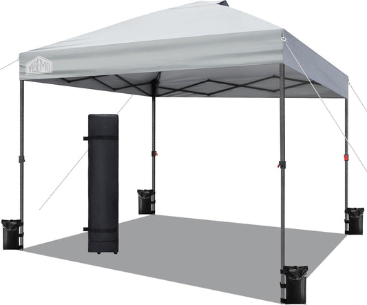 Canopy Tent 10x10, 1-Person Setup Pop Up Canopy Tent with Roller Bag, 3 Adjustable Height, 4 Sandbags, 8 Stakes, 4 Guylines, Waterproof and UPF50+ Sun Protection Outdoor Canopy for Party，Beach