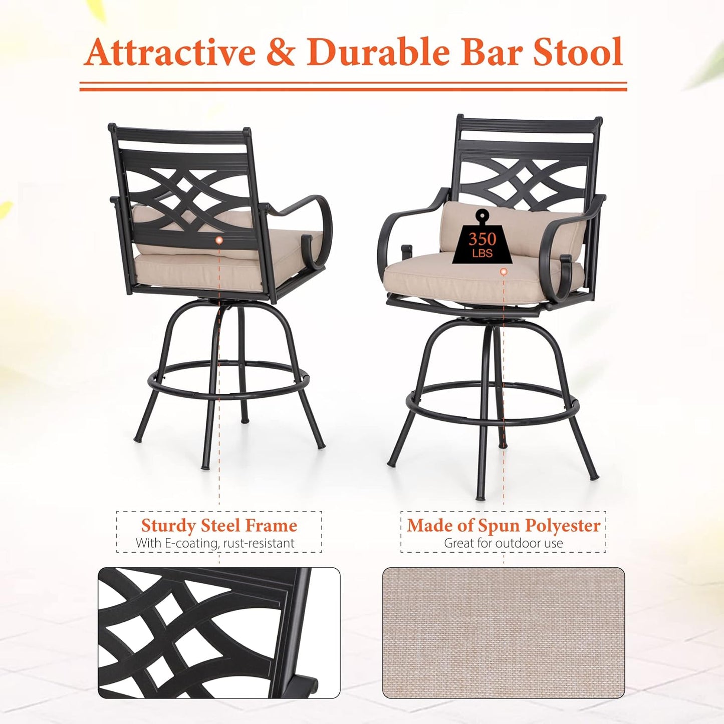 Sophia & William 5 Piece Patio Bar Set, Patio High Dining Set with 4 Swivel Bar Stools and 1 Square Bar Table, All-Weather Outdoor Furniture with Seat Cushions