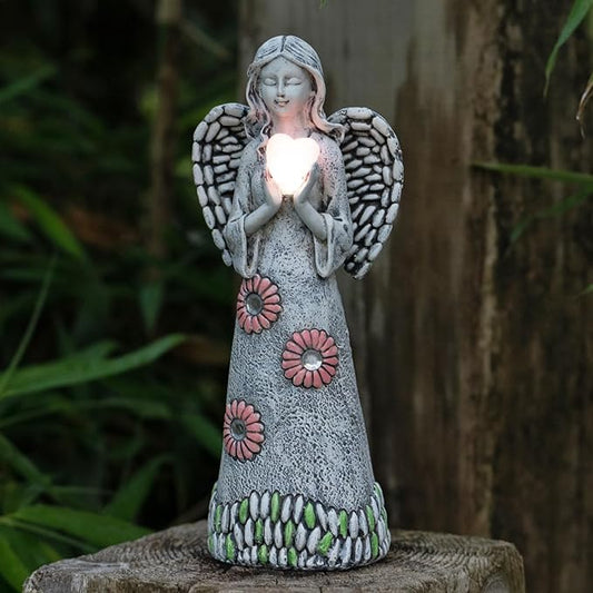 Solar Angel Statue - Garden Sculpture with Resin Decor for Patio, Lawn, Yard, Porch - Housewarming Gift, 10.03"