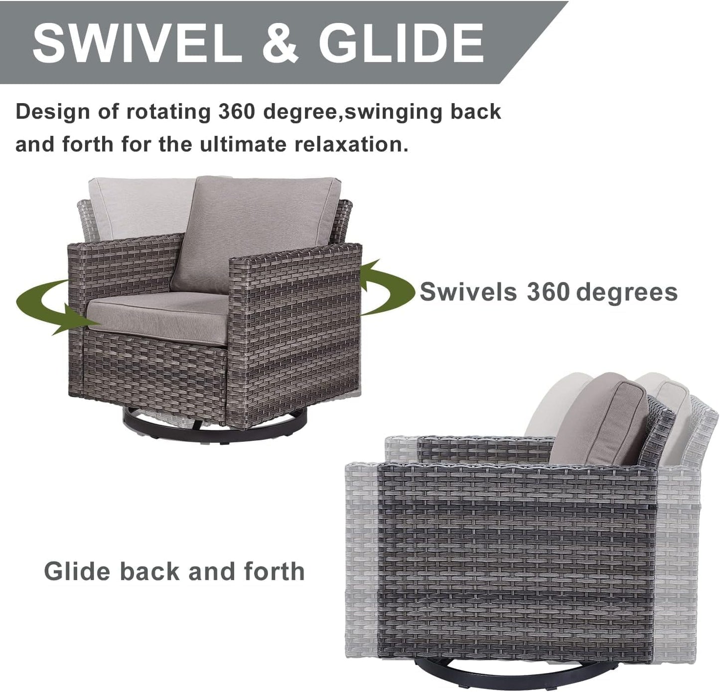 HUMMUH 7 Piece Patio Furniture Set with Fire Pit Table 41in 55,000 BTU,Wicker Outdoor Conversation Sets - Outdoor Swivel Rocker Chairs Patio Sofa for Porch,Garden,Backyard