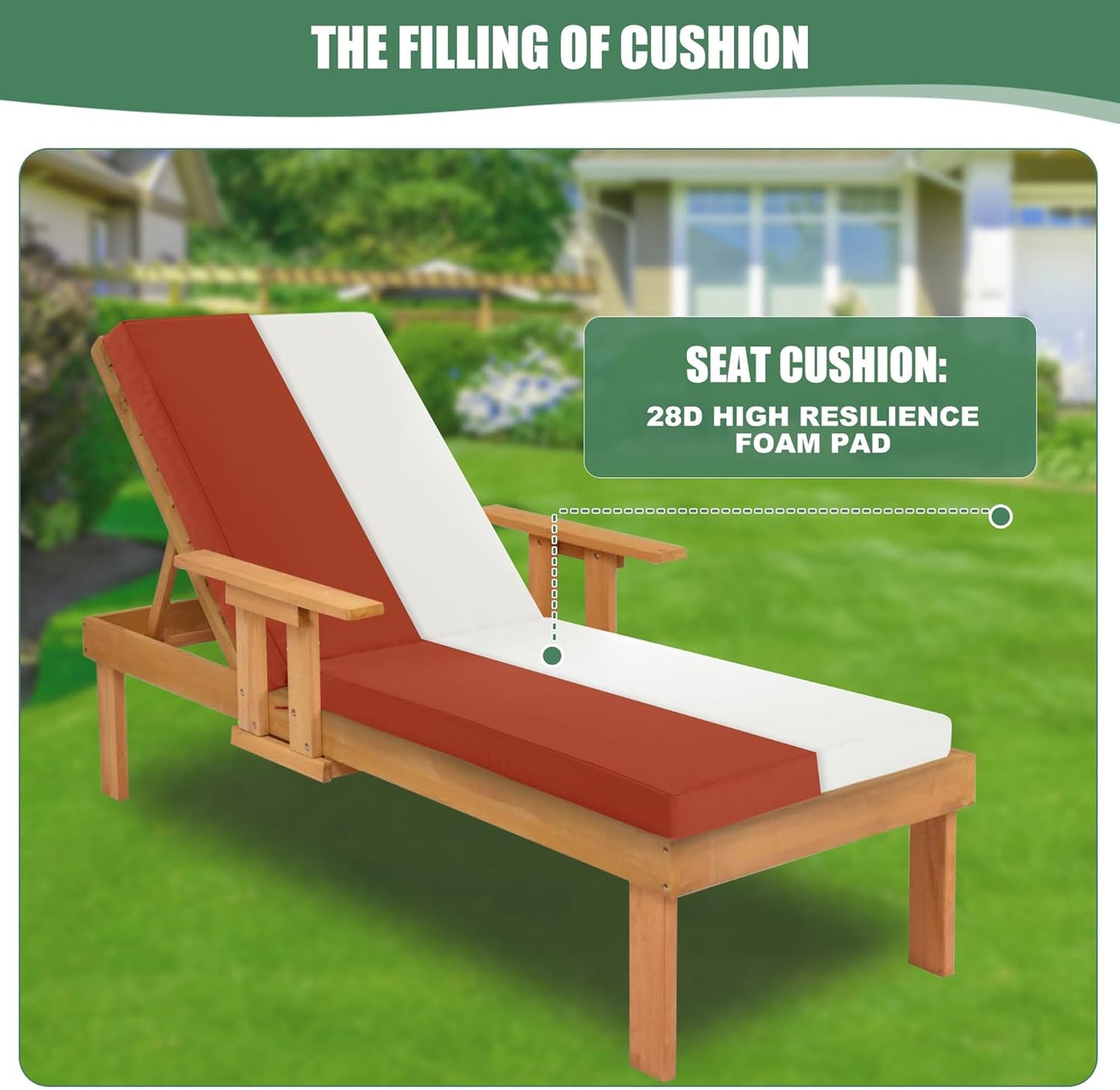 Chaise Lounge Cushions Outdoor Set of 2 - Waterproof and Fade Resistant Sun Lounger Replacement Cushions - Patio Lounger Pads with Removable Cover for Pool, Deck, 80 x 26 x 3 Inch, Rust