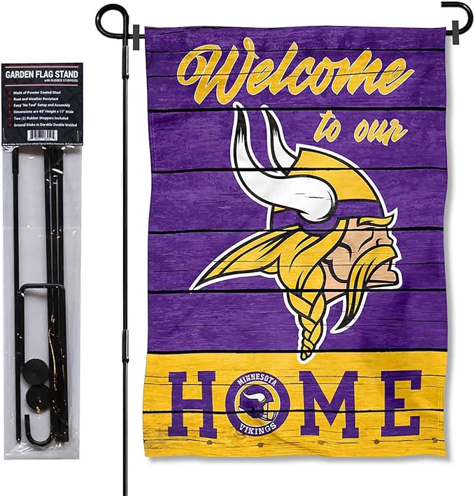 WinCraft Vikings Welcome to Our Home Garden Flag and Flagpole Mount
