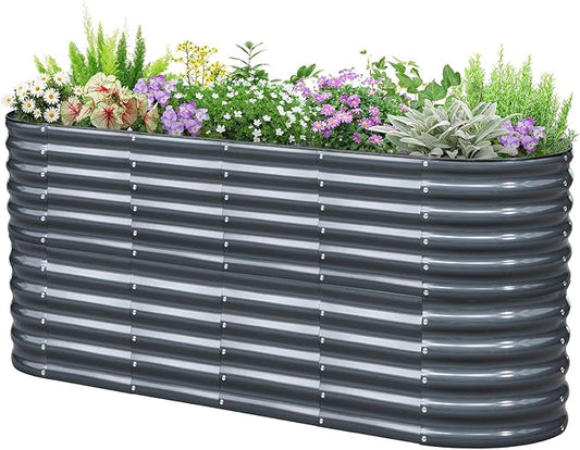 KING BIRD Raised Garden Bed 2.85 ft Tall 9 in 1 Galvanized Planter Garden Box Outdoor for Gardening, Deep Root Vegetables, Flowers 78.7X23.6X34.2 in, Dark Grey