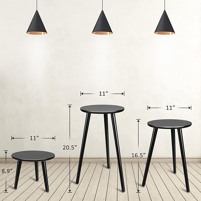 Uneedem Indoor Plant Stand Wood Mid Century Plant Stand for Indoor Plants, Modern Plant Table,Tall Plant Holder for Flower Pots, Small Round Side Table, End Table (B2-Black,High: 16.5")