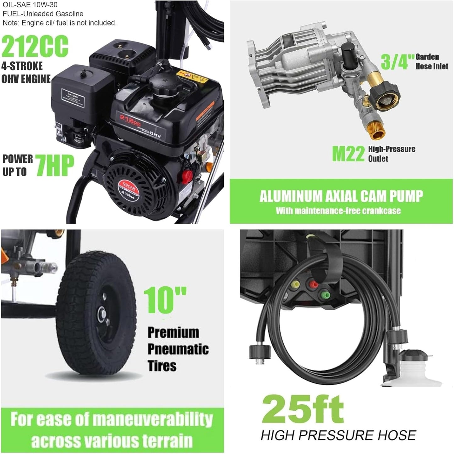 4200PSI Pressure Washer 4.0GPM Gas Power Washer 212CC Gas Powered Washing Machine Commercial High Pressure Washer with 25ft Hose&5 Nozzles for Patio Garden Yard Vehicle,EPA/CARB/ETL (SN98-4200PSI)