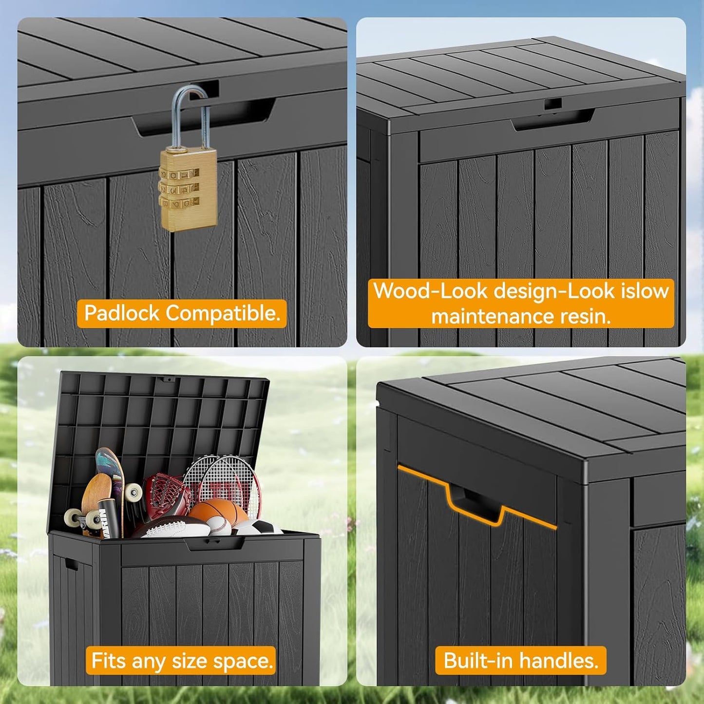 KAMABOKO 32 Gallon Outdoor Storage Box 2 Pack All-Weather Deck Box for Patio Furniture, Package Deliveries, Garden Tools, Pool Supplies & Cushions, Black