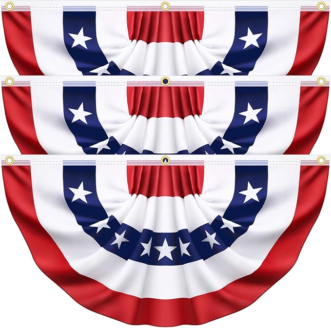 3x6 Ft 3 Pack American Pleated Fan Flag, Patriotic Half Fan Banner American Flag Decoration Bunting for Outside Red White and Blue Decor Independence Day Memorial Day 4th of july Decorations