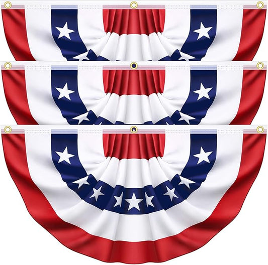 3x6 Ft 3 Pack American Pleated Fan Flag, Patriotic Half Fan Banner American Flag Decoration Bunting for Outside Red White and Blue Decor Independence Day Memorial Day 4th of july Decorations