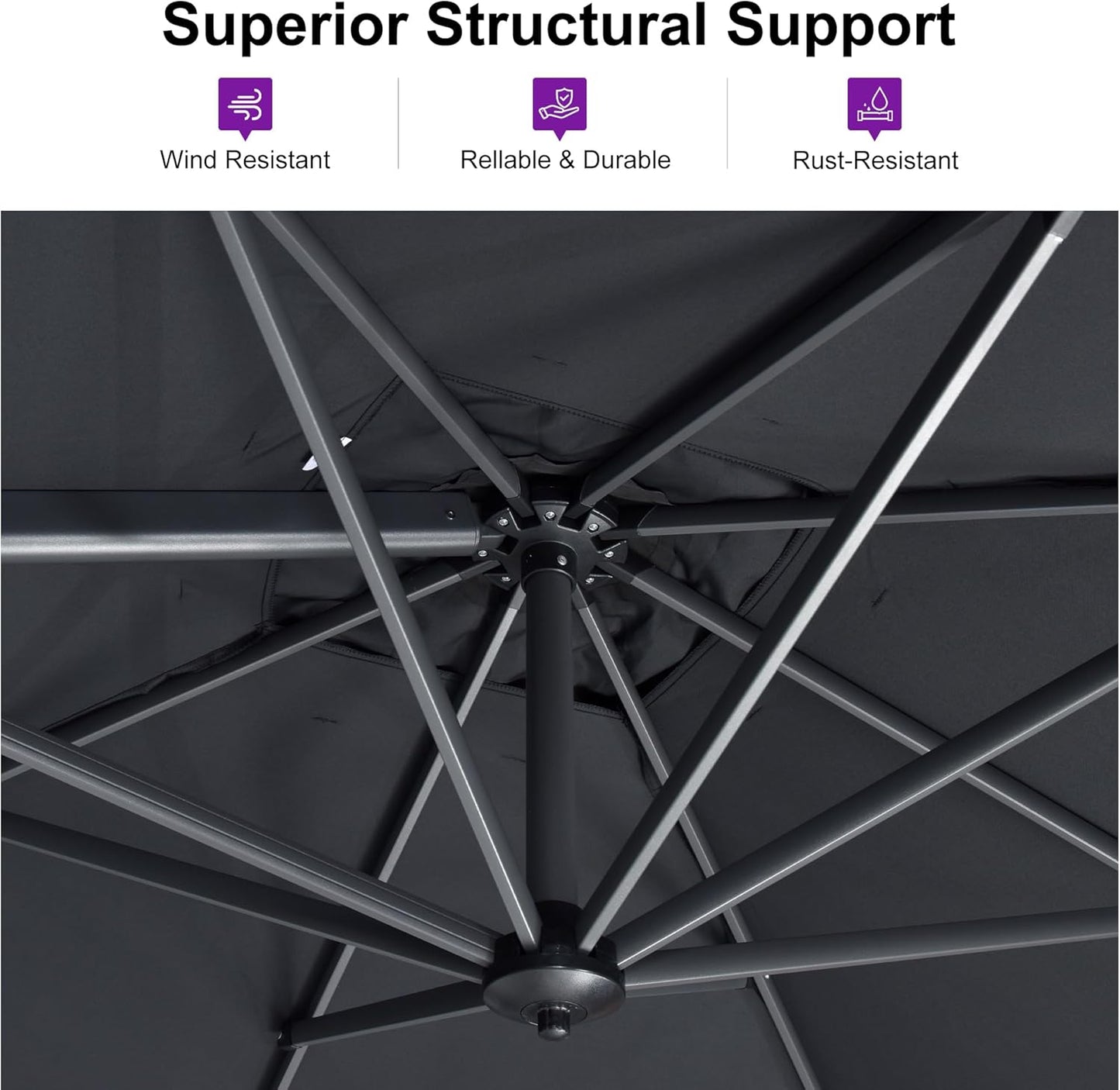 PURPLE LEAF 10 Feet Patio Umbrella Outdoor Cantilever Square Umbrella Aluminum Offset Umbrella with 360-degree Rotation for Garden Deck Pool Patio, Grey