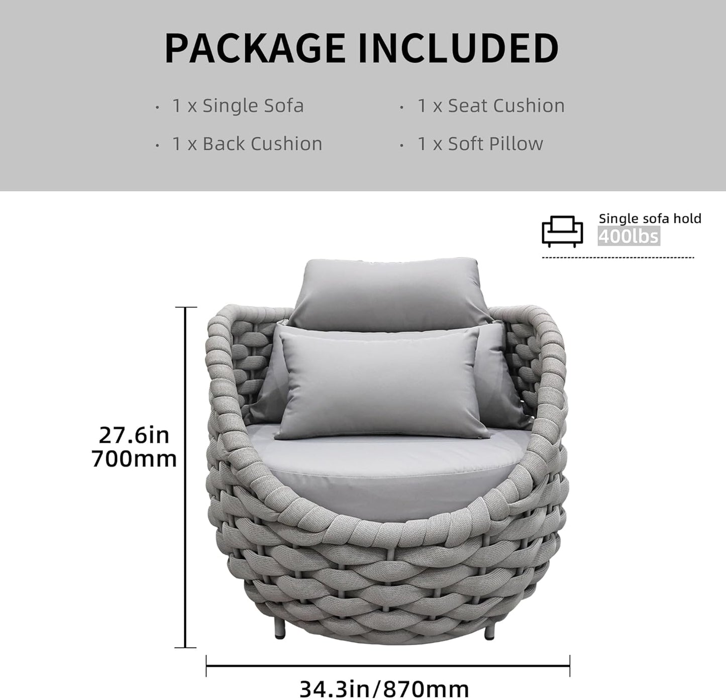 TWT 4 Pieces Patio Sofas, All-Weather Teslin Rope Balcony Furniture with Cushions & Pillows, Patio Couch Outdoor Patio Furniture Set for Indoor, Balcony, Backyard, Deck, Poolside, Grey
