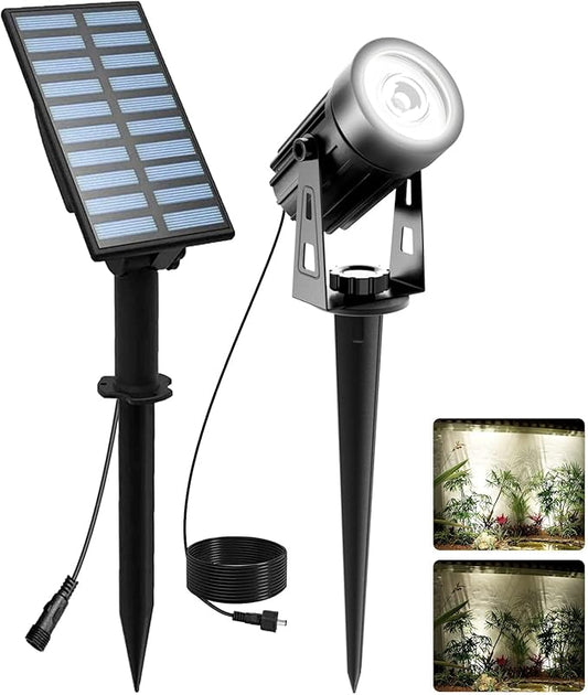 T-SUNUS Solar Landscape Spotlights, Solar Garden Spot Lights IP65 Waterproof 9.8ft Cable, 2000mAh Separated Solar Panel, Auto On/Off for Garden Driveway Pathway Pool Area (White 6000K)