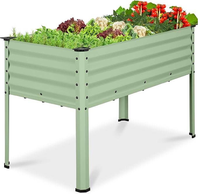 Best Choice Products 48x24x30in Galvanized Raised Garden Bed, Metal Elevated Planter Box, Vegetable Garden for Backyard, Patio, Balcony - Sage Green
