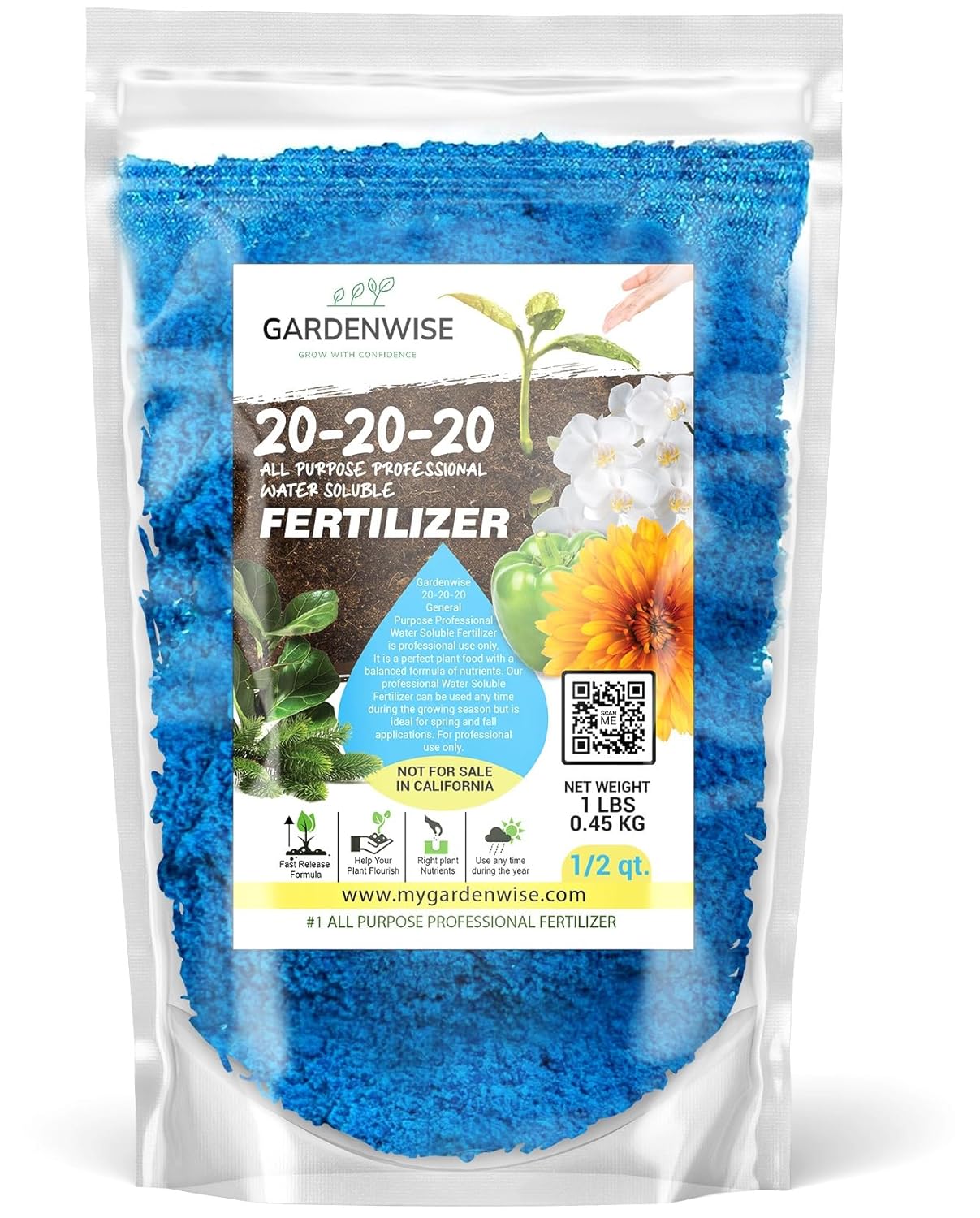20-20-20 Water-Soluble Fertilizer – Powder for Liquid Plant Food for Indoor & Outdoor Plants, Orchids, Vegetables, Lawns, Flowers – 20 20 20 Fertilizer 1/2 Quart (1 lb)