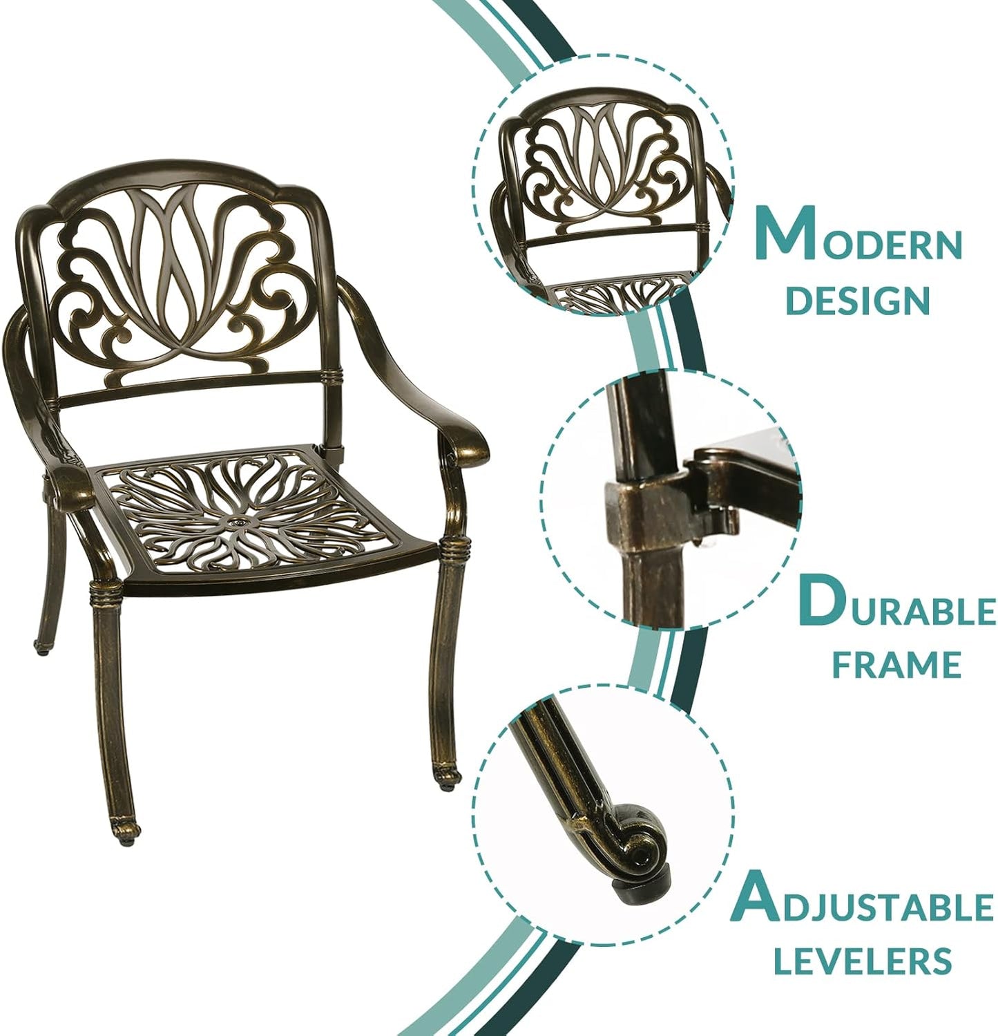 MEETWARM 3 Piece Patio Bistro Set, Outdoor All-Weather Cast Aluminum Dining Furniture Set Includes 2 Chairs and a 31” Round Table with Umbrella Hole for Garden Deck
