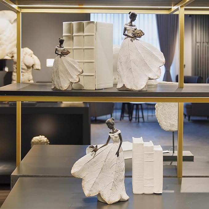 Guichifun Fairy Statue Collection Home Decoration - White Leaf Angel Girls Resin Home Decor for Outside or Inside Rustic Garden Outdoor Yard Decorations Figurines Gift 7.5 x 4.5 x 11.5 Inch