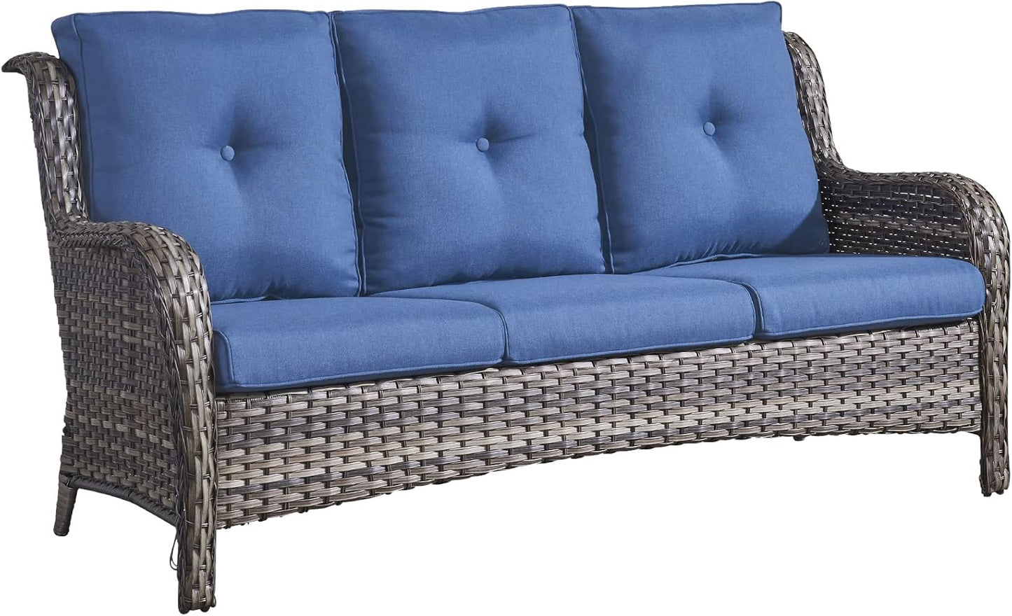 Outdoor Furniture 3-Seater Rattan Sofa Patio Wicker Sofa Couch Furniture Set with Washable Cushions