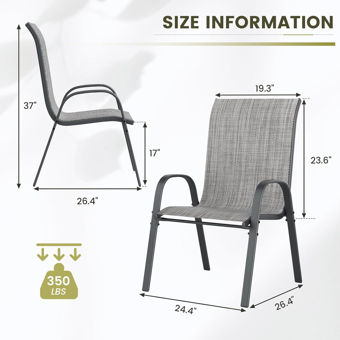 UDPATIO Patio Chairs Set of 6, Stackable Outdoor Dining Chairs with High Back, Breathable Textilene Fabric Outdoor Chair All Weather, 350LBS Capacity for Garden, Backyard (Light Grey)