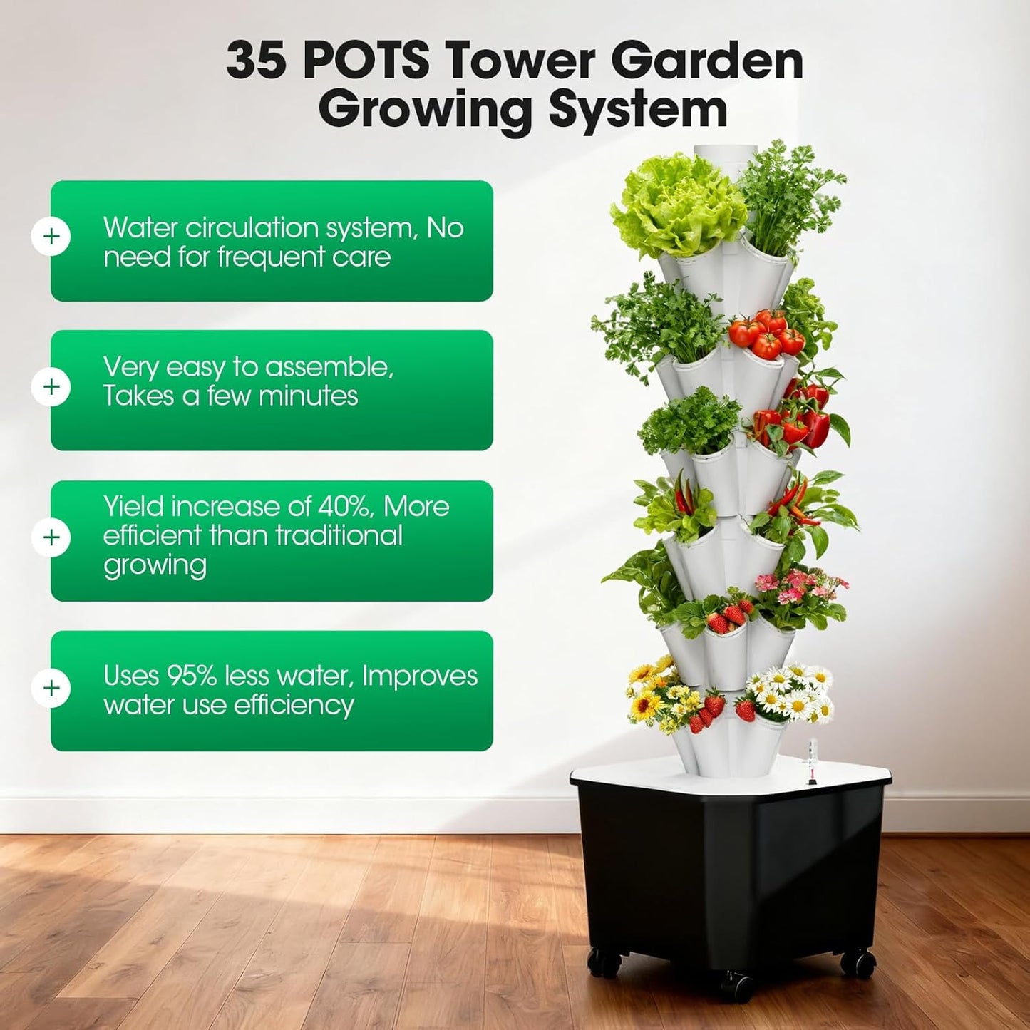 Vertical Hydroponic Tower,7Layer 35 Pods Tower Garden Growing System with 12V Water Pump& 24h Smart Timer,BPA-Free Modular Indoor/Outdoor for Hydroponic Gardening Lovers Planting Vegetables