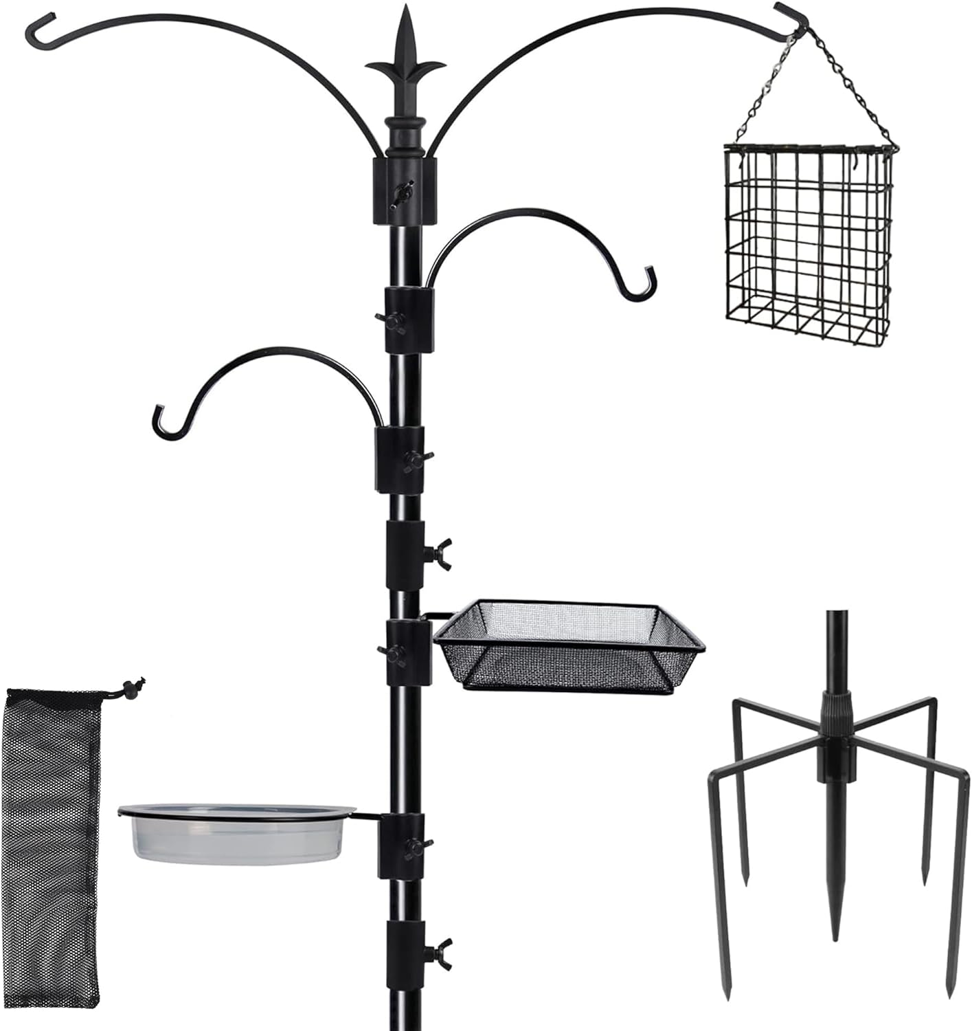 yosager Premium Bird Feeding Station Kit, 90" x 23" Birds Feeder Pole, Planter Hanger, Multi Feeder Hanging Kit with Metal Suet and Bath for Bird Watching, Attracting Wild Birds