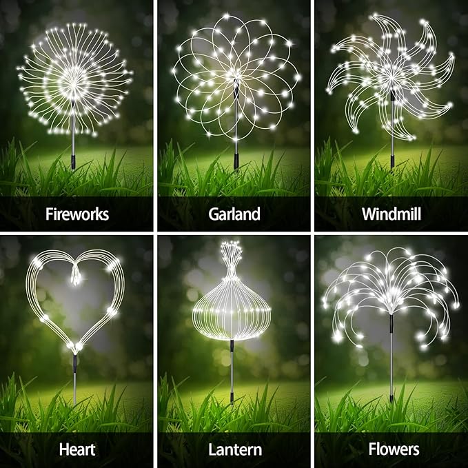 8 Pack Outdoor Solar Garden Lights, Firework Lights Solar Powered 8 Modes, Solar Landscape Lamp Outside Decor with Remote Control,120 LED Waterproof DIY String Lights for Yard Pathway Decoration