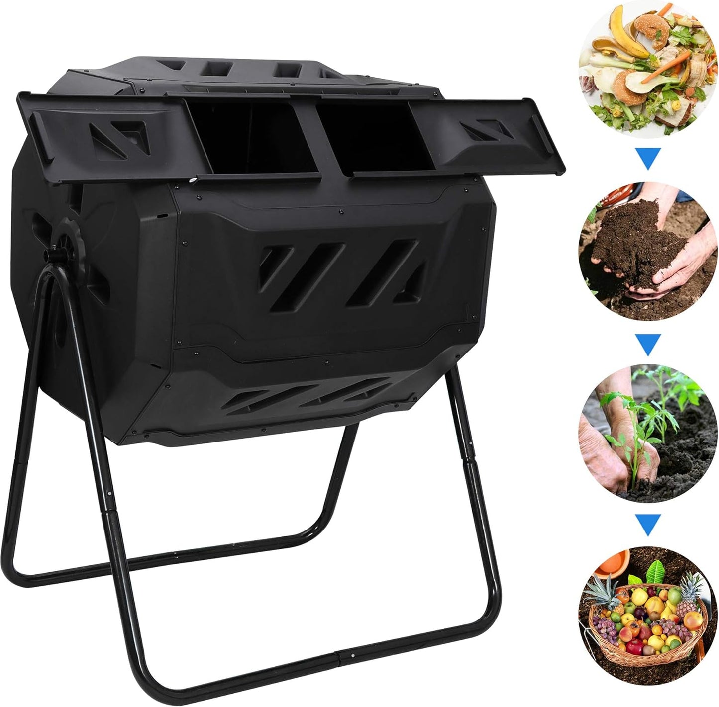 Nouva 43 Gallon Large Composting Tumbler Dual Rotating Chamber Garden Composter Bin Compost Bin with Steel Frame Outdoor Garden Yard