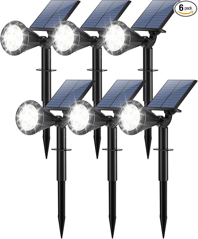 Solar Lights Outdoor Waterproof 180° Adjustable Landscape Spot Lights for Yard 4 Lighting Modes Solar Powered Spotlights for Pathway Garden Outside Wall Pool Porch (6 Pack, Cool White)