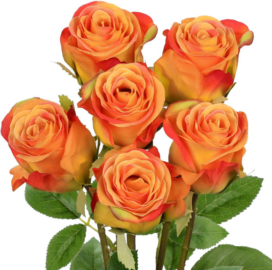 Briful Roses Artificial Flowers– 6PCS 18.9" Orange Rose Silk Flowers with Long Stems Realistic Fake Rose Bouquet for DIY Wedding Arrangements Table Vase Centerpieces Home Event Decor