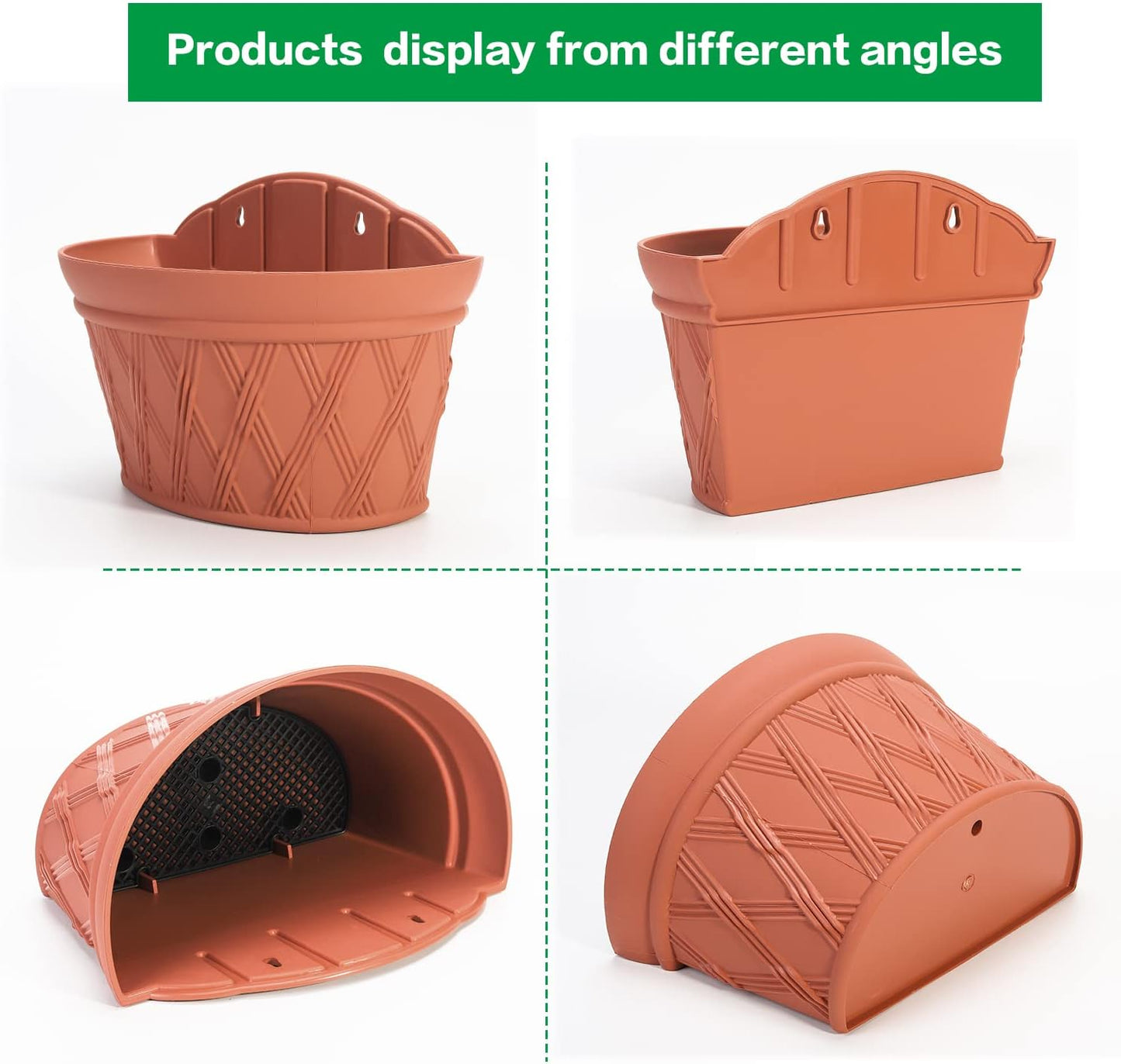 Sungmor Wall Hanging Planters,11.5 Inch Hanging Flower Pots for Railing Fence - Indoor Outdoor Balcony Wall Hanging Basket, Plastic Plant Pot Container - Half Round & 3PC Pack & Brick Red