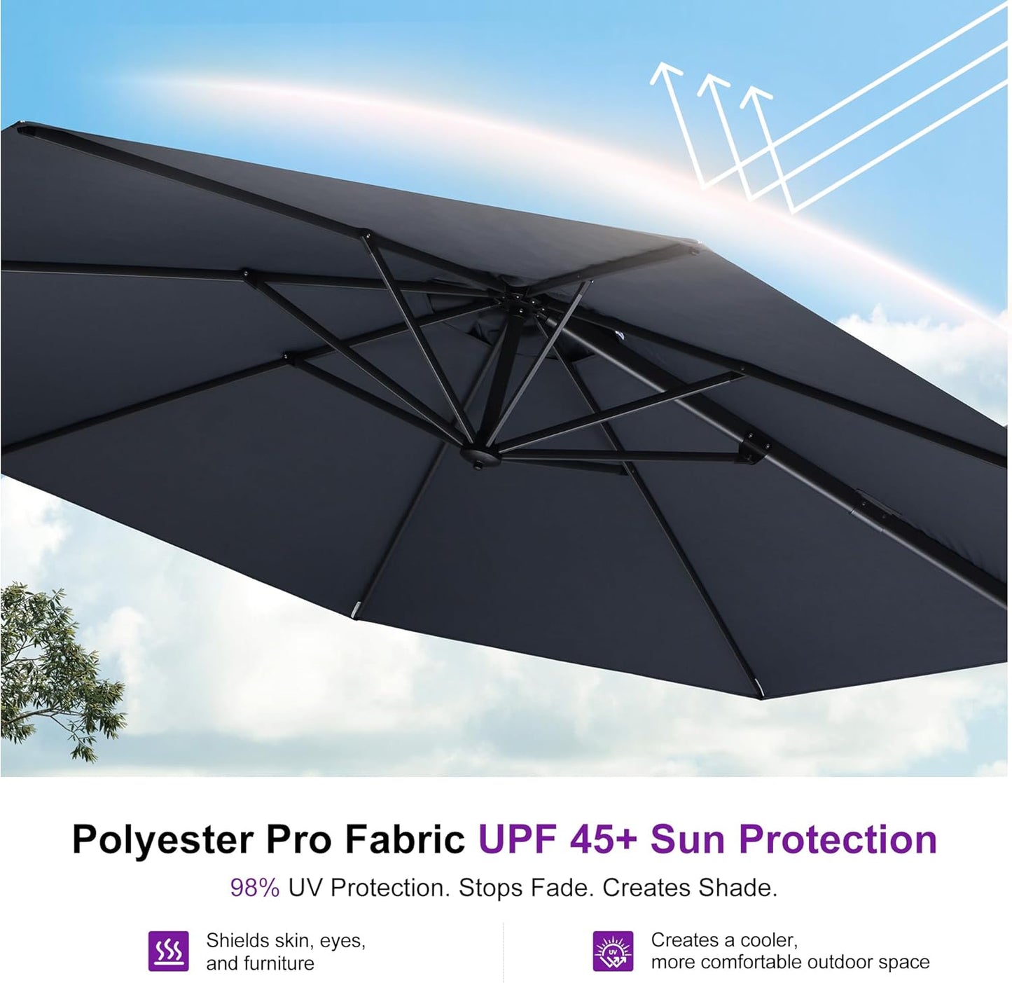 PURPLE LEAF 10 Feet Patio Umbrella Outdoor Cantilever Round Umbrella Aluminum Offset Umbrella with 360-degree Rotation for Garden Deck Pool Patio, Grey