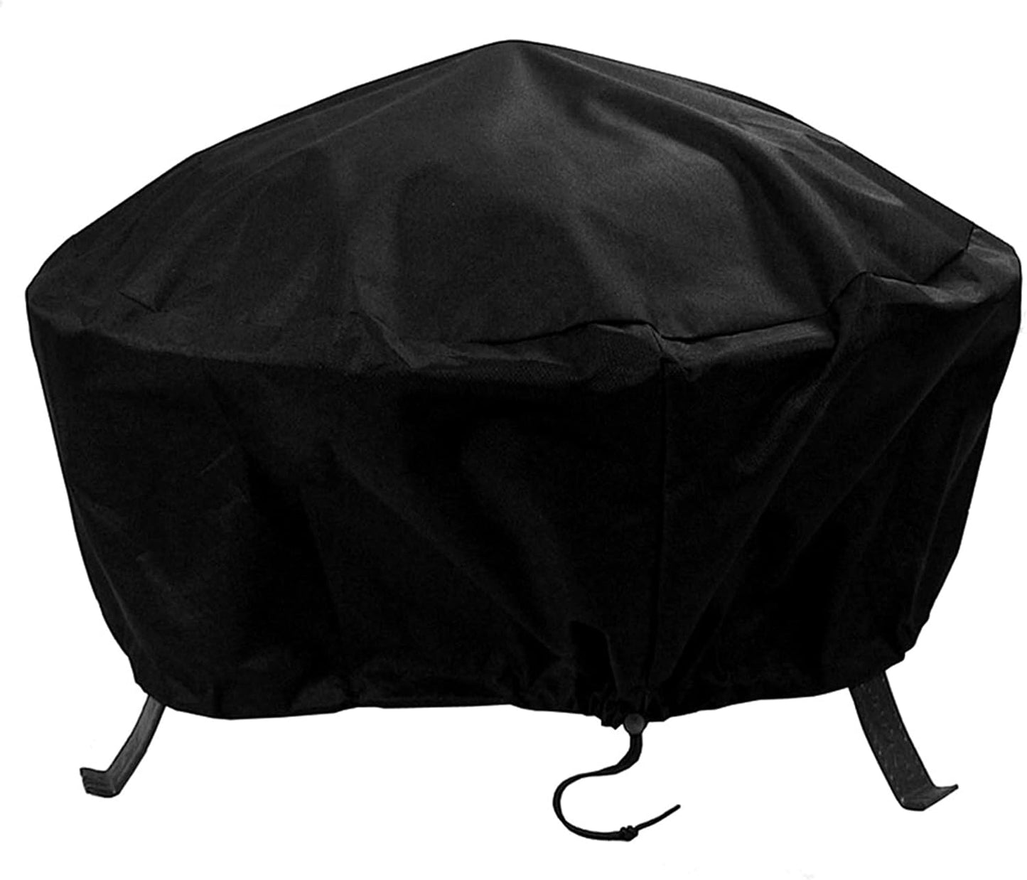 Sunnydaze Round Outdoor Fire Pit Cover - Heavy-Duty 300D Polyester and PVC with Drawstring Closure - Black - 58-Inch