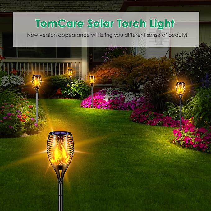 TomCare Solar Lights Outdoor 99 LED Higher & Larger Flickering Flame Solar Torch Lights 43" Waterproof Outdoor Lighting Solar Powered Pathway Lights Christmas Decorations for Garden Patio Yard, 4Pack