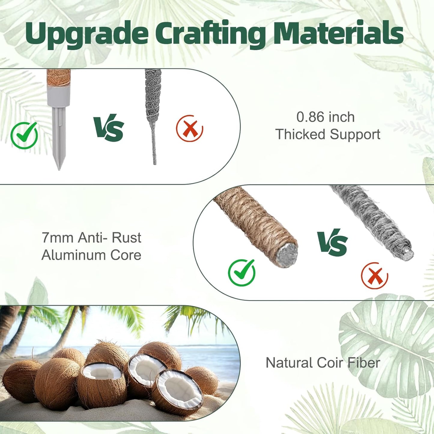 Moss Pole 30 Inch, 2 Pack Monstera Plant Support, Bendable Plant Stakes for Indoor Plants, Plant Sticks Support Tall，Coco Coir Plant Poles for Climbing Plants, Pothos, Philodendron