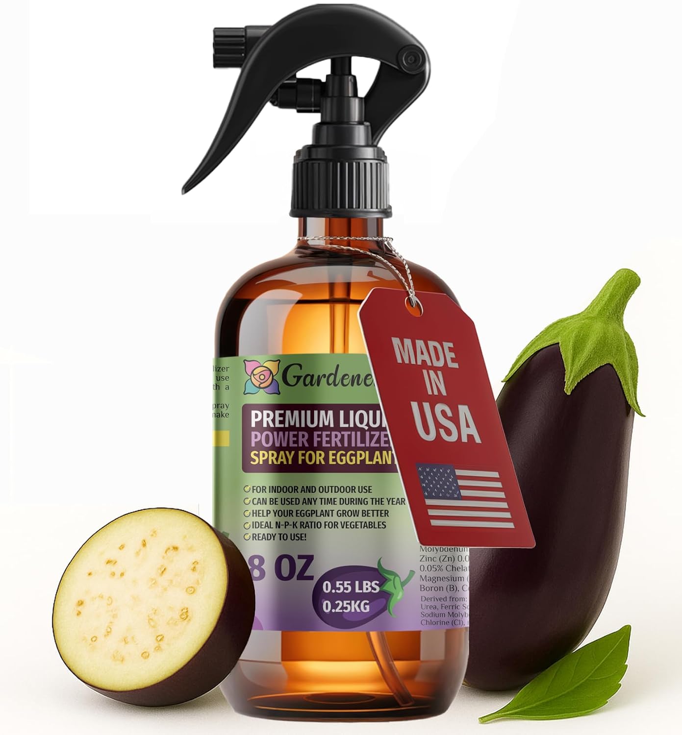 Liquid Power Eggplant Fertilizer Spray – Ready-to-Use Liquid Plant Food Mist for Eggplant – Premixed, Easy Application – Fast-Acting Formula for Growth, Roots & Yield – Indoor & Outdoor Use – 8 oz