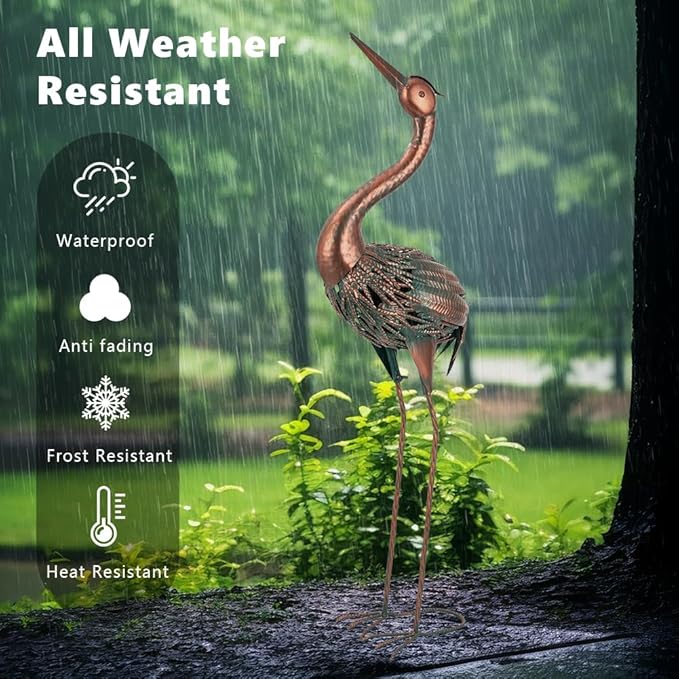 VEWOGARDEN Heron Outdoor Statues Metal Crane Garden Sculptures & Statues for Yard Lawn Patio Pool Outside Decorations, Bronze