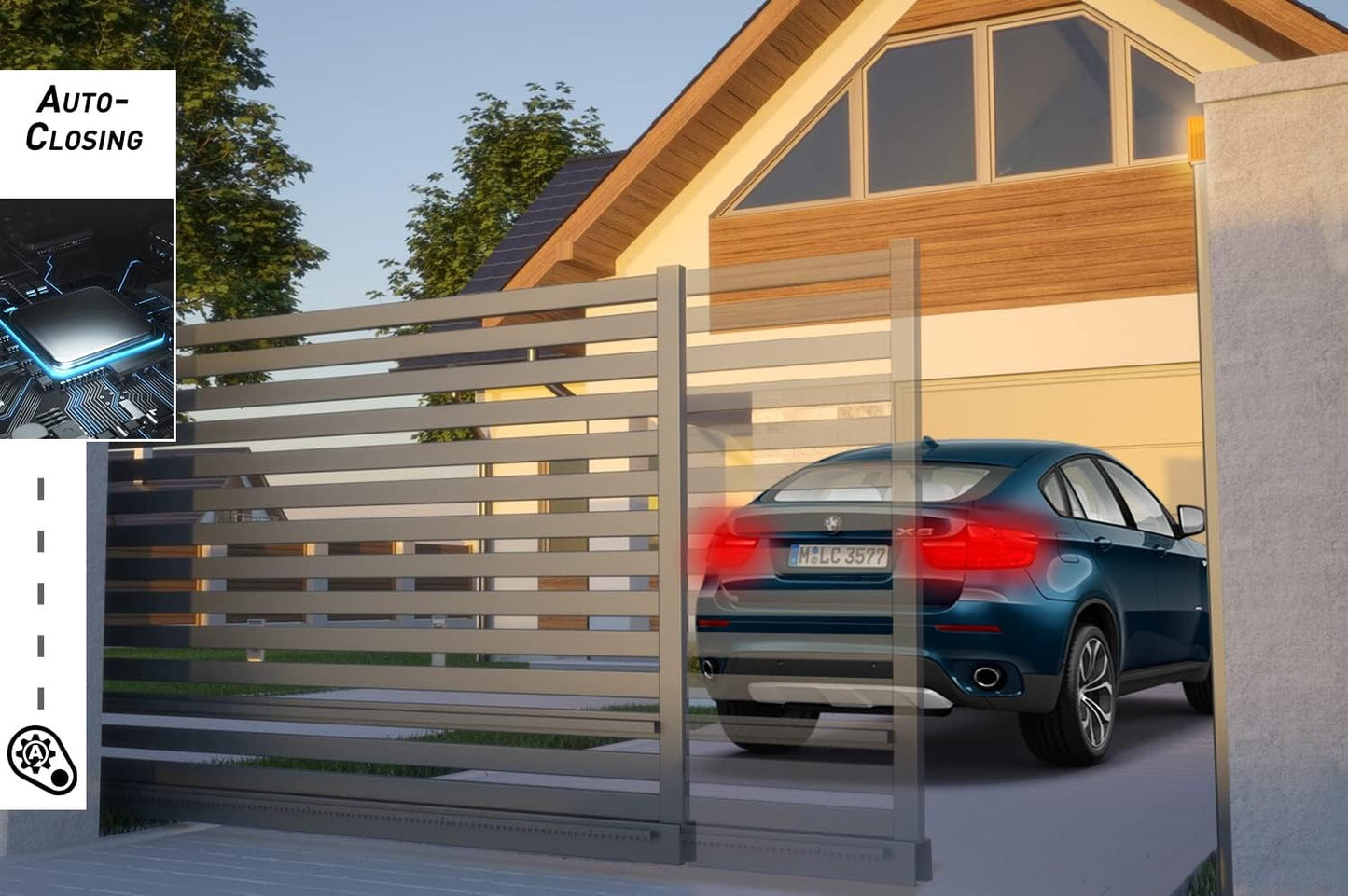 Blütezeit 1800lb Automatic Sliding Gate Opener Rack Drive Operator for Heavy Driveway Slide Gates Up to 40 Feet, Rolling Gate Motor with 2 Remote Controls, Infrared Sensor & Complete Hardware Kit