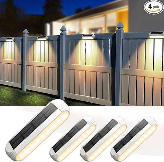 Solar Outdoor Lights 4 Pack, Bright Fence Lights with Multi-Color Changing & Warm White Mode, Upgraded Solar Step Lights Outdoor Waterproof for Garden Deck Post Stair Yard and Wall