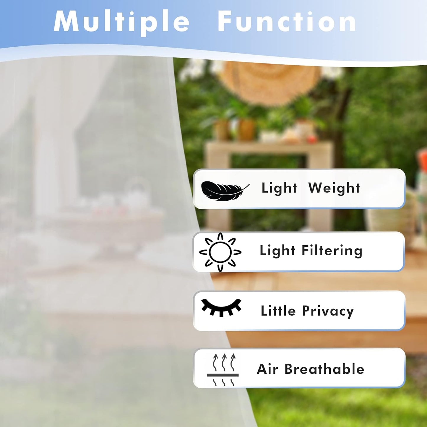 HolidayIdeas Beige Outdoor Sheer Curtains for Patio Waterproof, 4 Panels - 100 x 120 Inch - Extra Wide Voile Outside Curtains Light Filtering Grommet Drapes for Front Porch, Gazebo, Pergola, Backyard