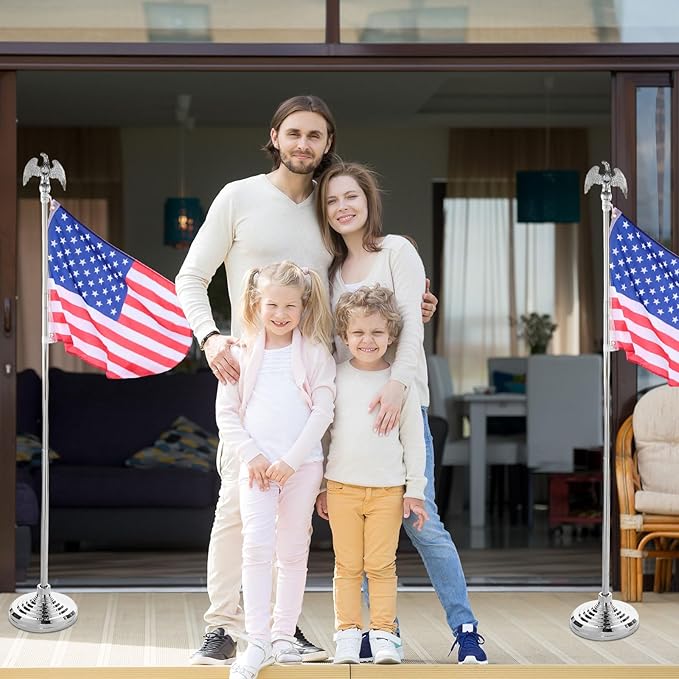 Leinuosen 4 Pcs Flag Holder Stand FlagPole Stand Flag Pole Base for Indoor Outdoor 1.3/1.1 Inch Diameter Flagpole Garden House Classroom Churches Meeting Party Flags Banner(Silver)