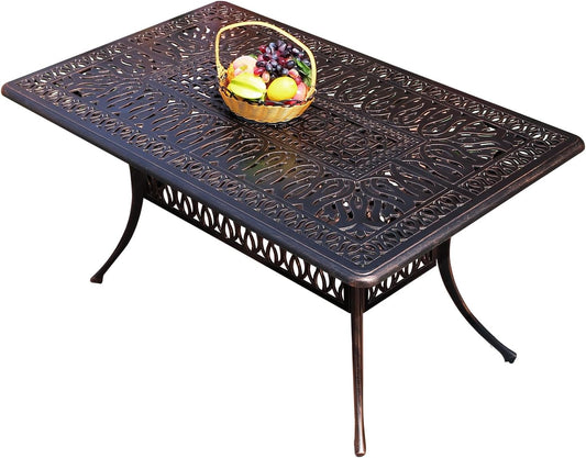 Outdoor Table Cast Aluminum Square Patio Table with Umbrella Hole All Weather Outdoor Dining Tables for Lawn Garden Backyard (150 * 90cm YLSB Long Tables)