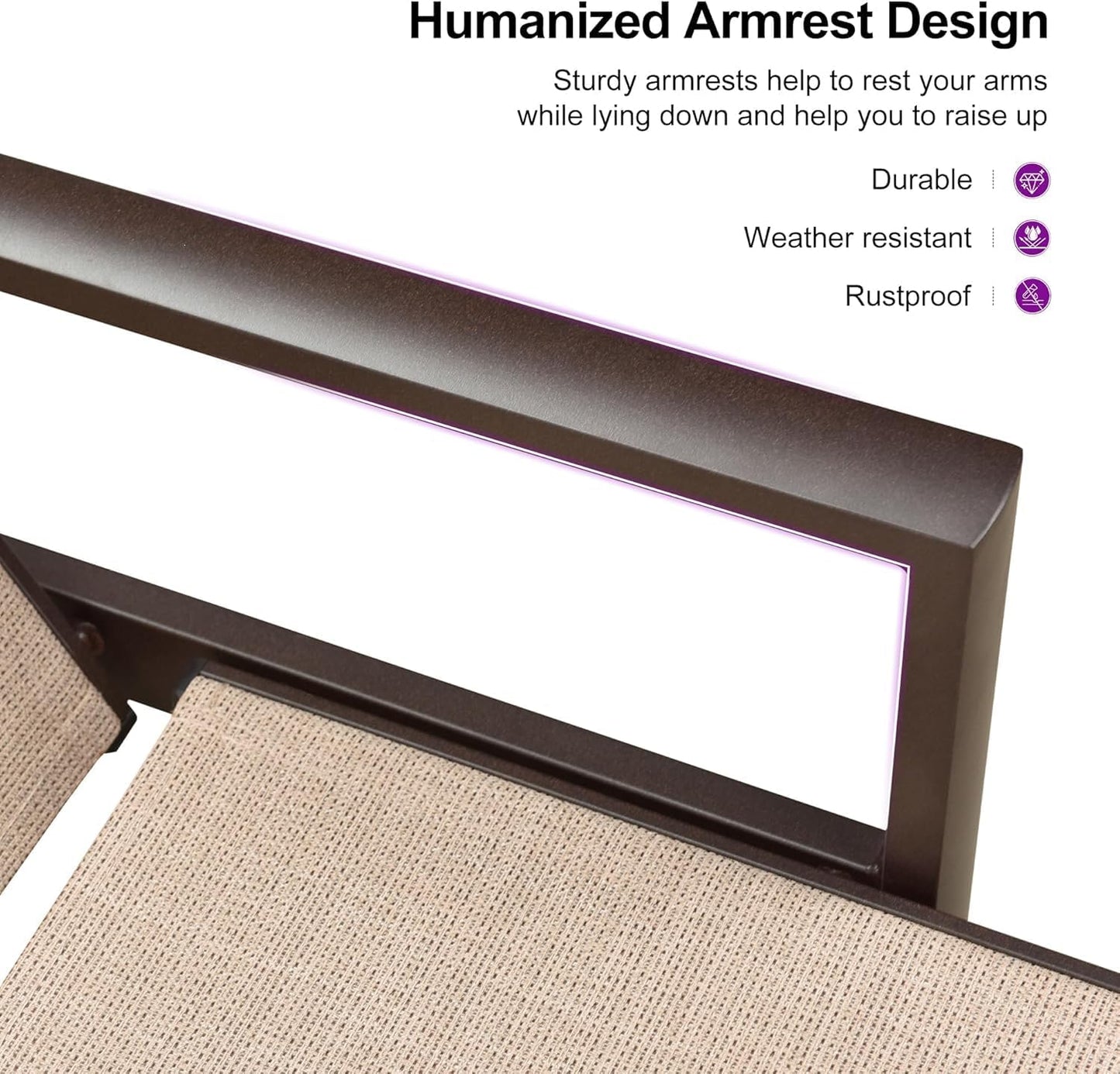 PURPLE LEAF Pool Lounge Chairs Set of 3 Aluminum Outdoor Lounge Chairs with Wheels and Armrests Adjustable Patio for Deck Outside Lawn Garden, Cream