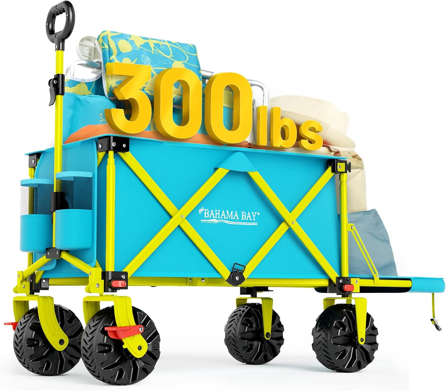 49" L Extra Long Beach Wagon with Tailgate,Big Wheels with Brake for Sand, Collapsible Utility Beach Cart Heavy Duty Folding Wagon,Ideal for Outdoor Sand Camping Garden Pet