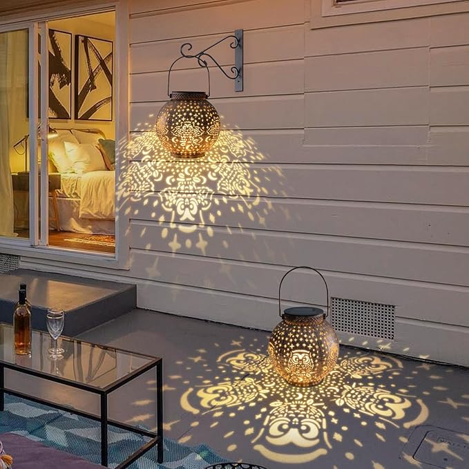 Solar Lanterns Outdoor Waterproof Garden Decorative Lights Owl Hanging Solar Lanterns for Patio, Table, Pathway, Balcony, Lawn, Yard Decor 2 Pack