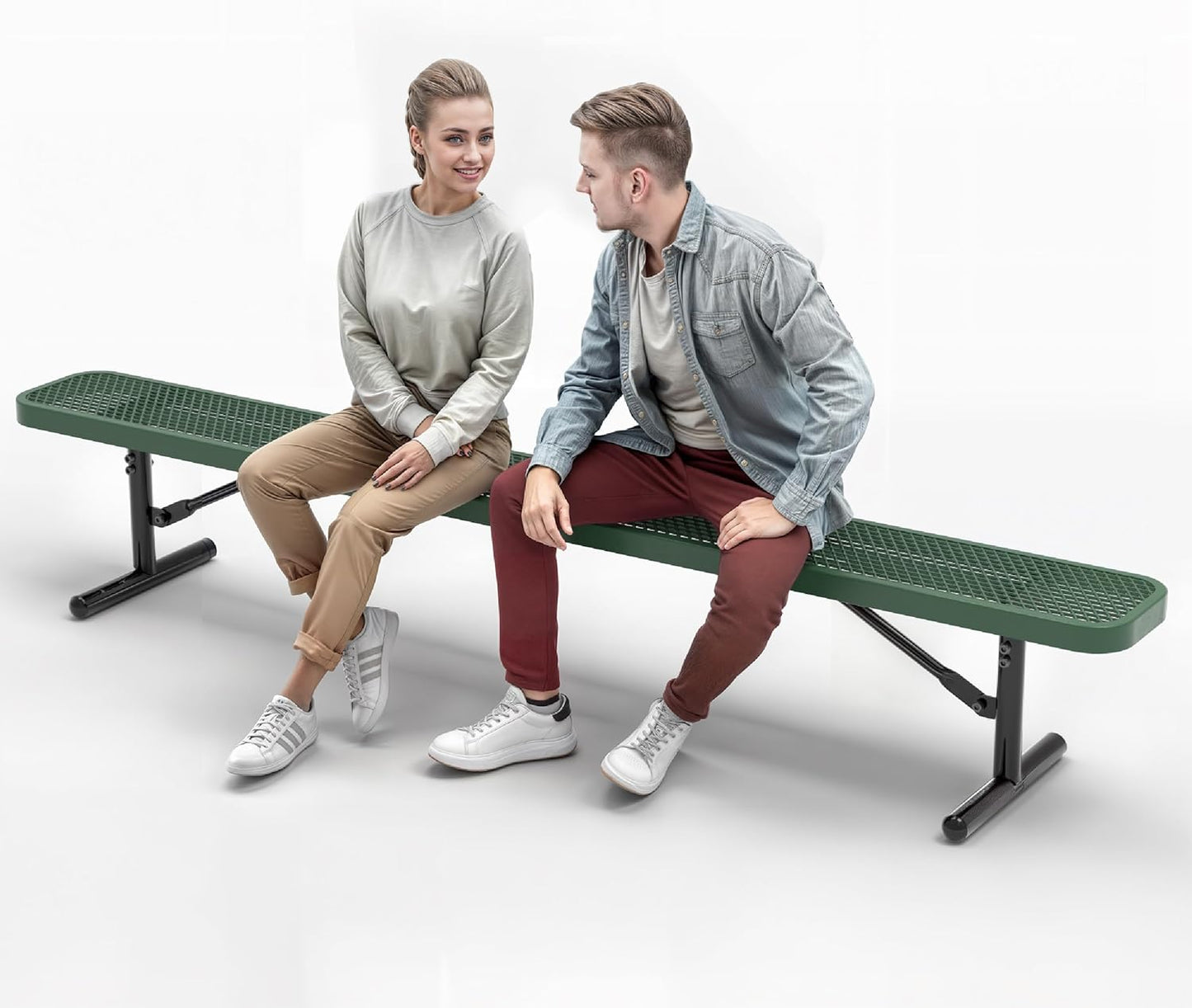 Heavy-Duty Outdoor Metal Bench, Thermoplastic-Coated, Portable, Weatherproof, Commercial-Grade for Parks, Gardens, Patios, Stores & More (8 Ft - Portable, Green)
