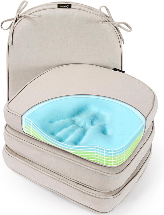 SUNROX Gel Memory Foam Chair Cushions, FadeShield Water-, Stain-Resistant Durable Reversible Seat Cushion Pads with Ties for Indoor/Outdoor Kitchen Dining Office, 17"x16", Set of 4, Cream