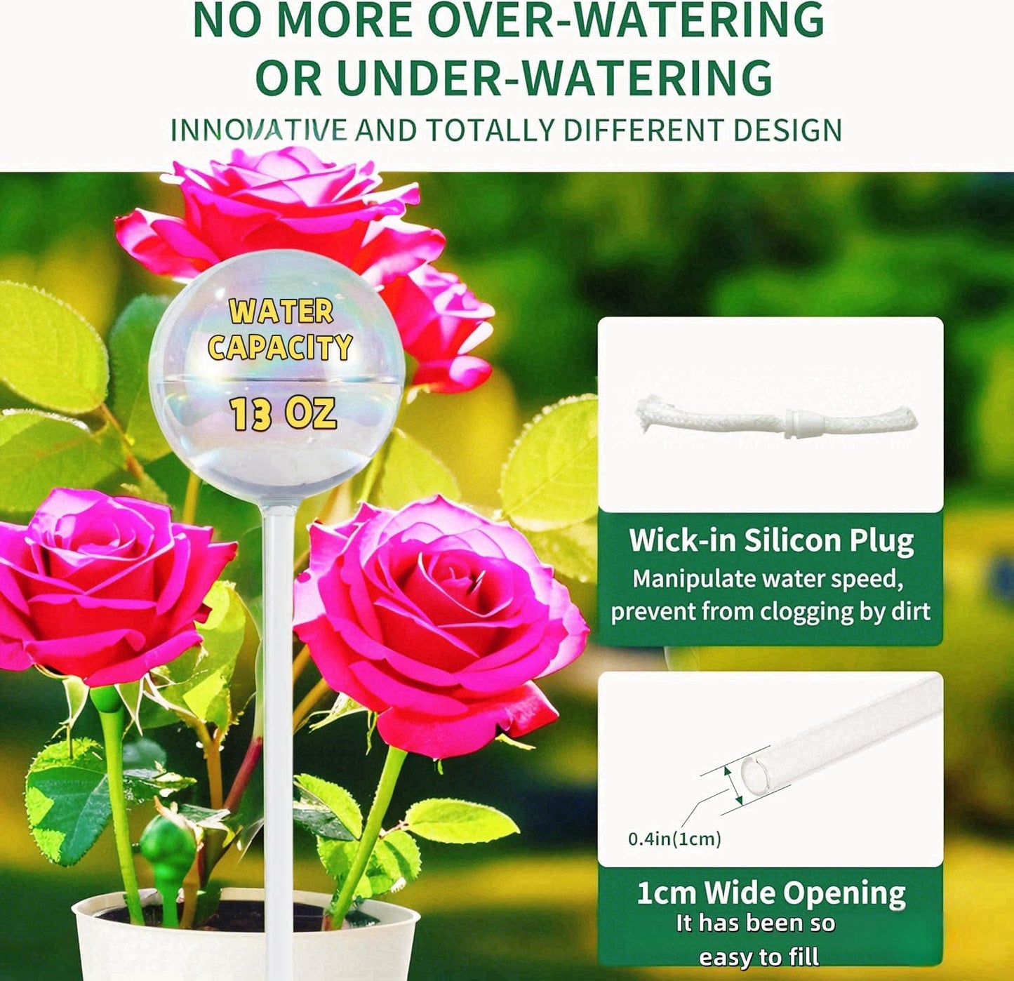 13 oz Up 2 Weeks Extra Large Watering Globes, Light Iridescent Plant Watering Globes, Water Globes for Indoor Plants, Watering Globe, 2 Pack